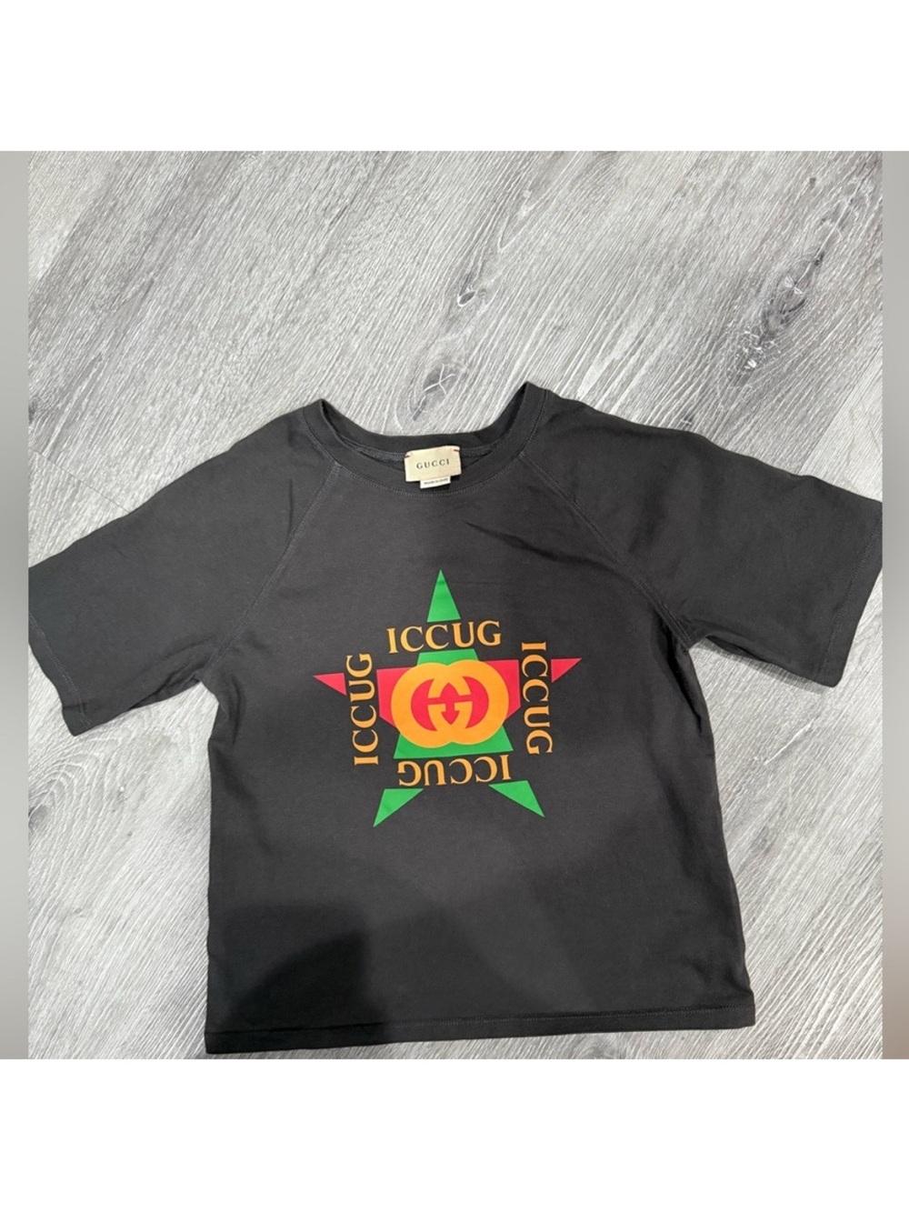 Gucci Kids Black Tee with Red, Yellow & Green Logo Star